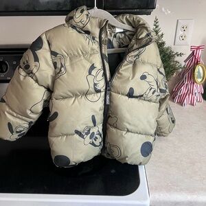 H&M Military Green & Black Disney Mickey Puffer Jacket Coat, 2t